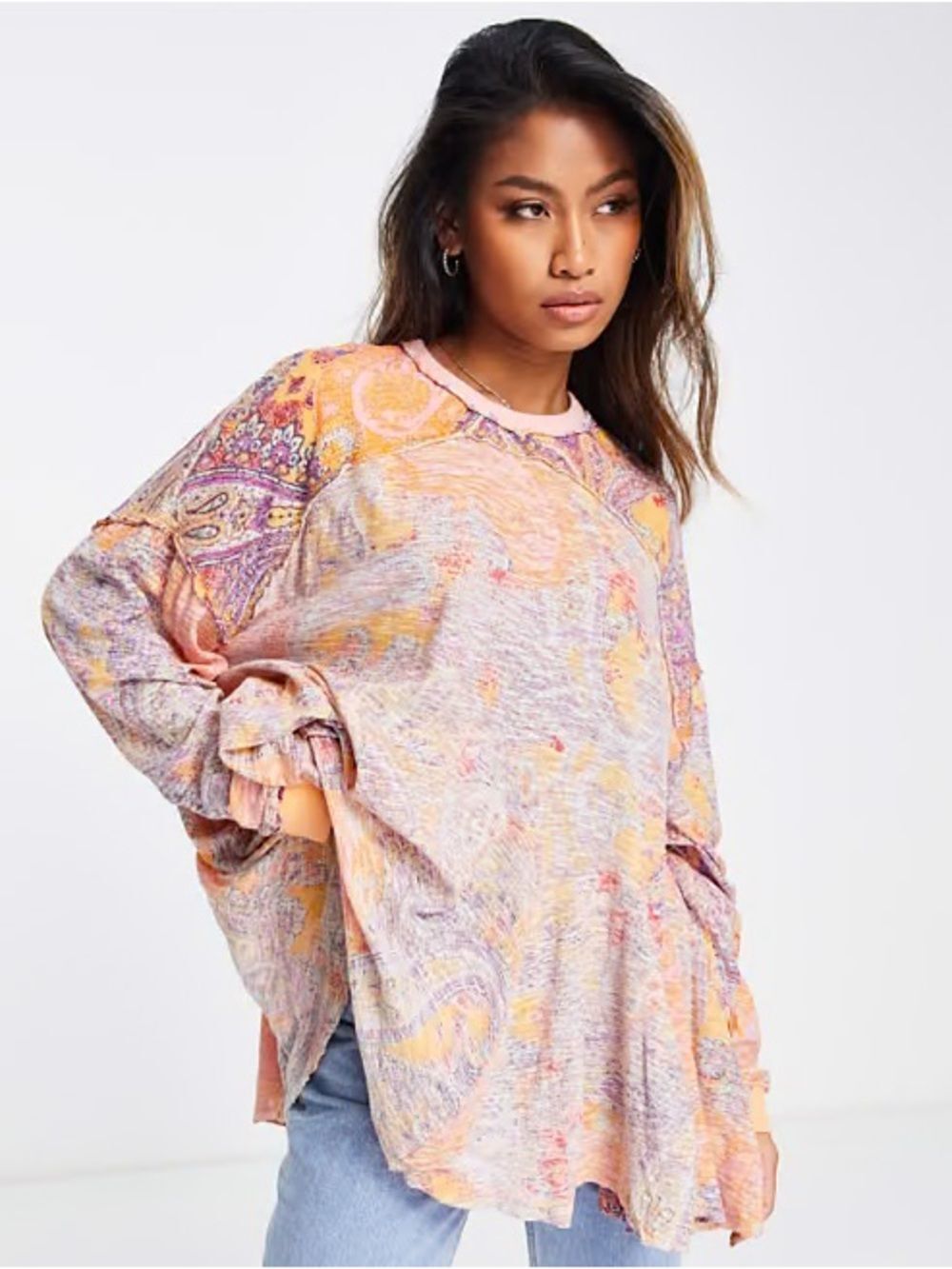 Free People Making Circles Longline Tee | Multi Paisley | Medium